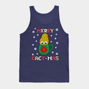 Merry Cact Mas - Small Christmas Cactus In Poinsettia Mug Tank Top